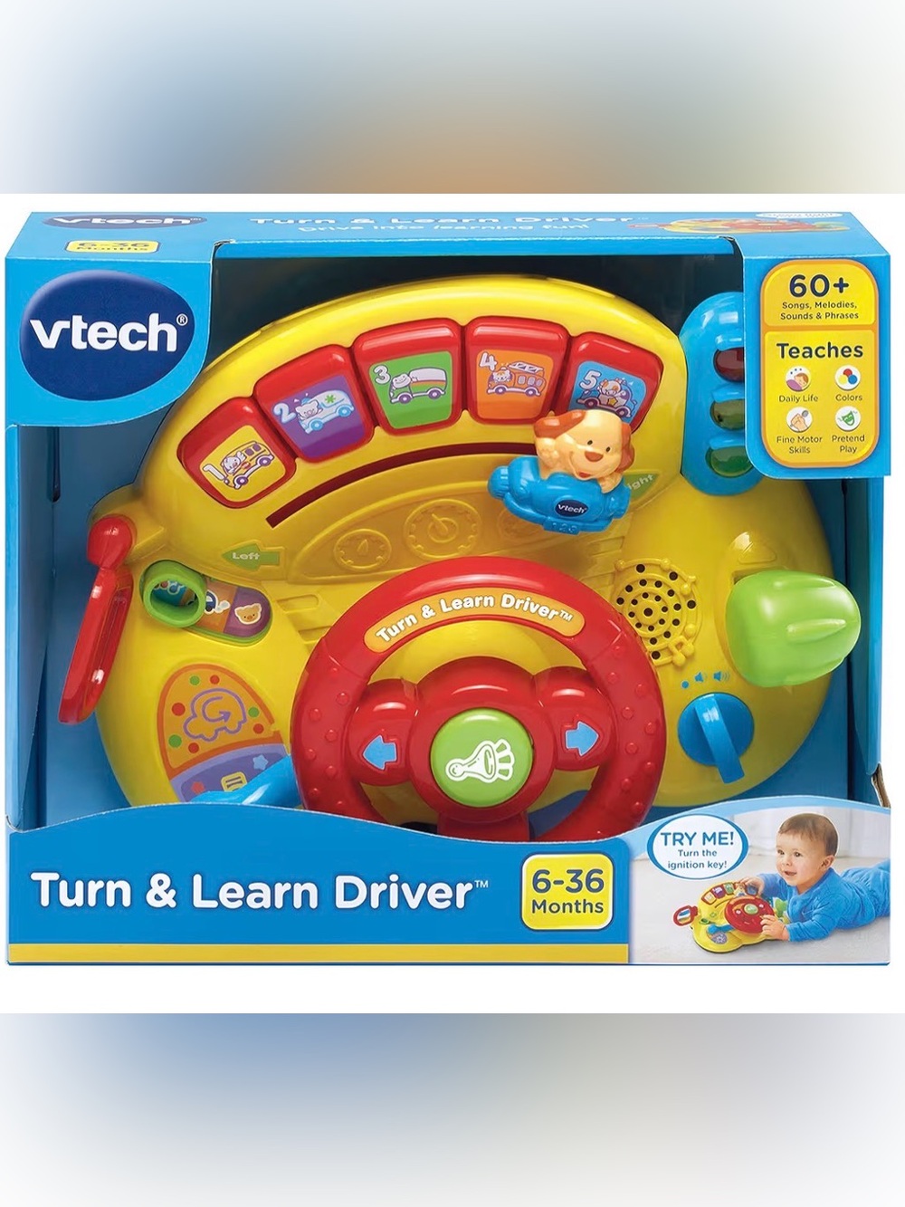 VTech Turn & Learn Driver - Bright Yellow and Red Interactive Steering Toy